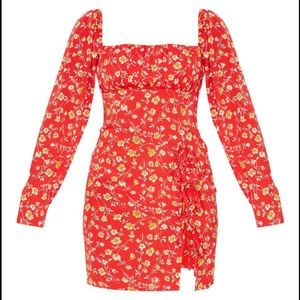 Red Floral Side Split Dress NWOT